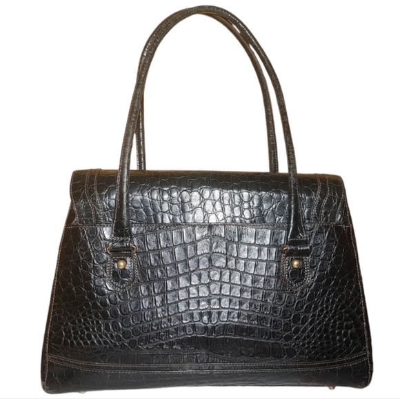 Brahmin Honor Collection Sleek Black Croc Embossed Shoulder Bag - Picture 2 of 16